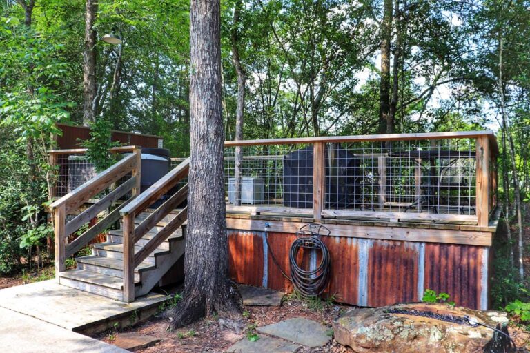 hot tub platform among trees